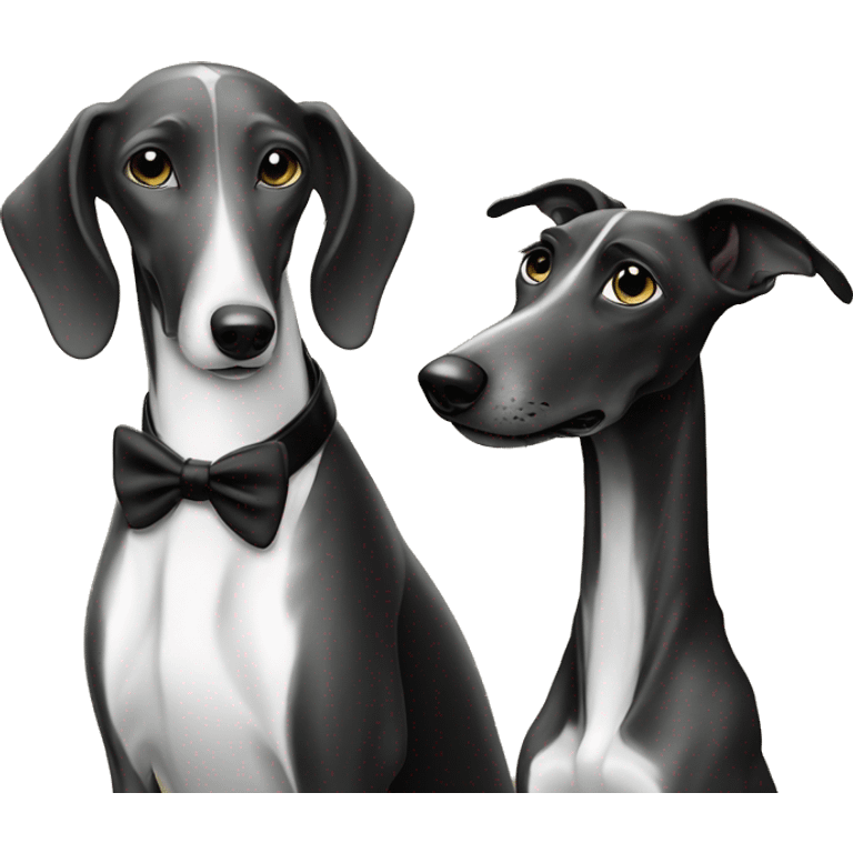 Two aristocrat dog black and white galgo kiss at our old money house  emoji