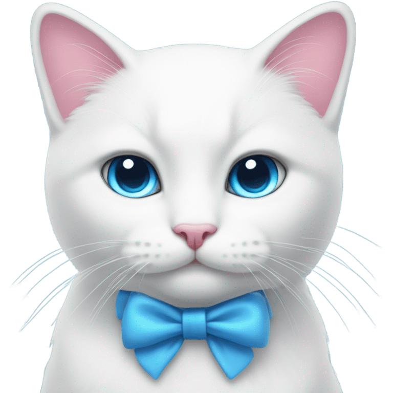 white cat with a pink bow and blue eyes emoji