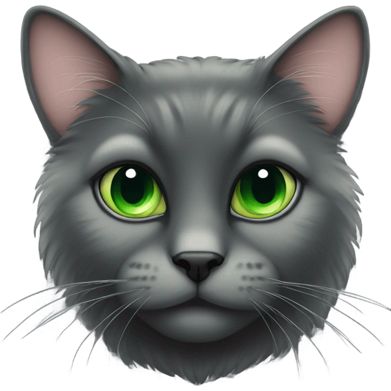 Black furry cat green eyes emoji