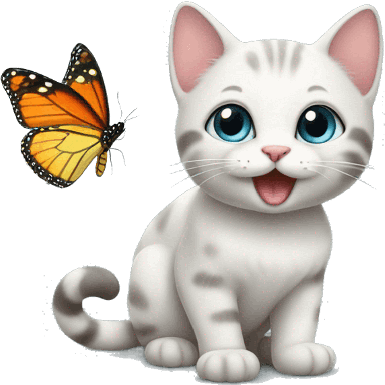 cute cat playing with a butterfly emoji