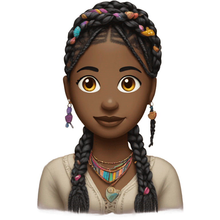 black girl with boho braids emoji