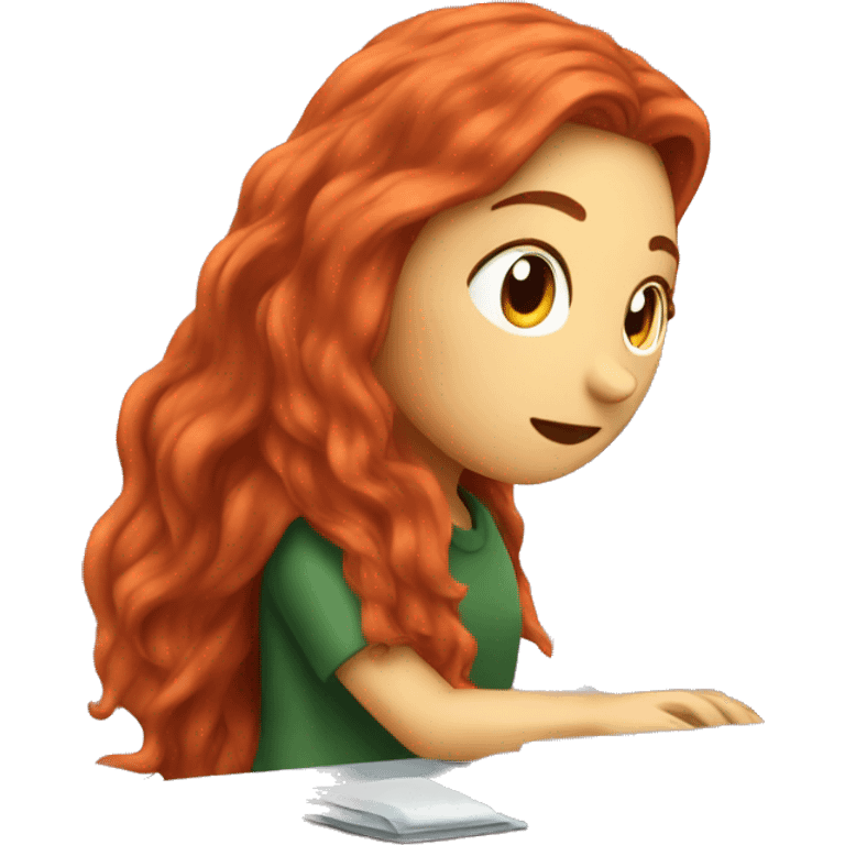 Long Red hair girl coding on a computer  emoji