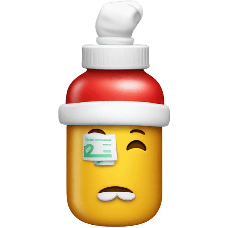 Prescription bottle wearing a Santa hat emoji