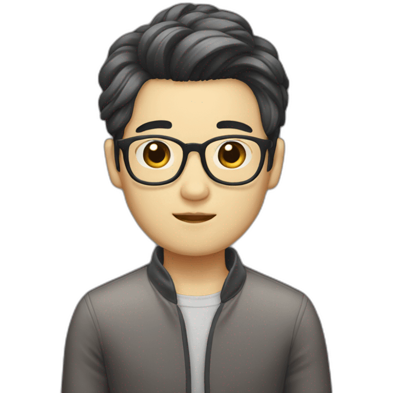 korean guy with glasses and curtains hair emoji