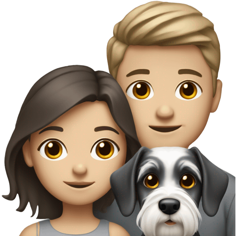 White brunette girl with white brunette boy with a mini schnauzer  emoji