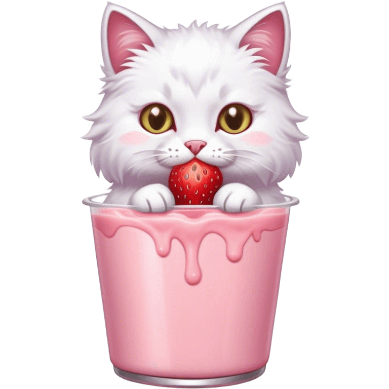 Cat eating some strawberry yogurt  emoji