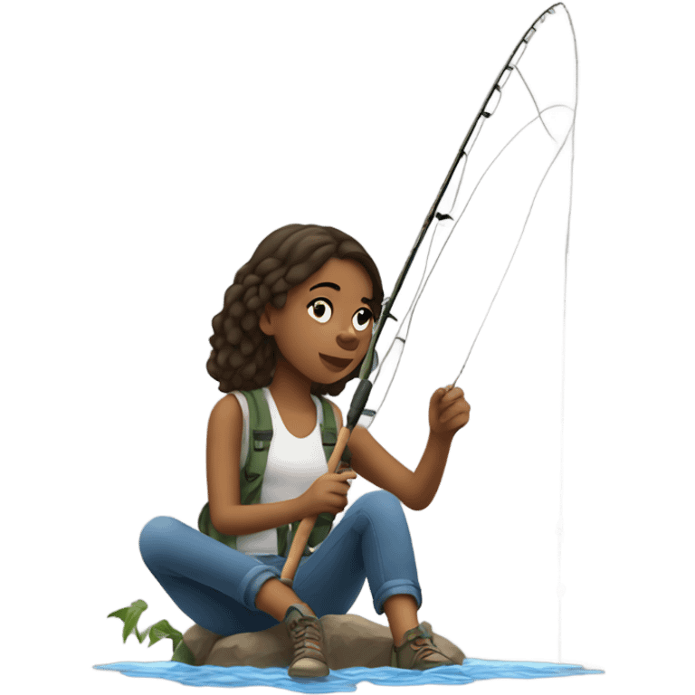 Teenage Girl fishing with a fly rod emoji