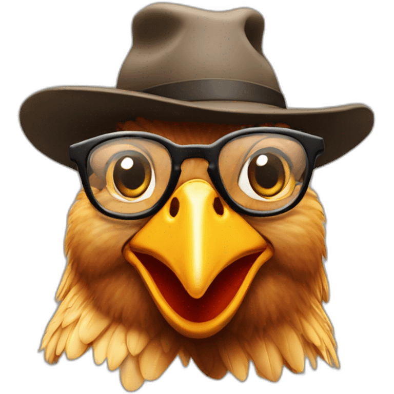 Chicken phd student with hat and glasses emoji