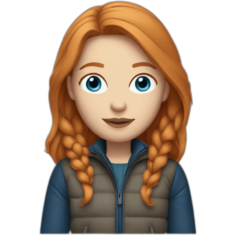 Straight ginger hair and blue eyes woman with a Canadian jacket emoji