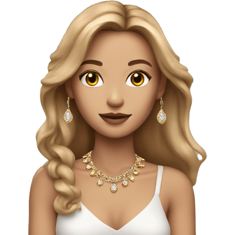 Beautiful model with light brown hair and jewellery on emoji