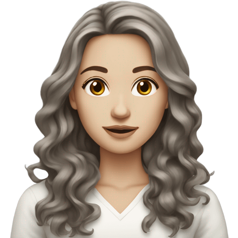 Dark brown hair brown eyes long wavy hair white skin woman emoji