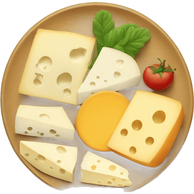 different cheeses on plate with hidden faces emoji