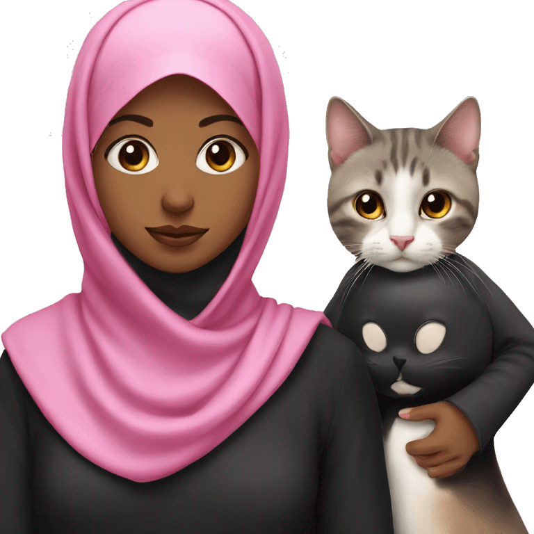 Two girls in a hijab black and pink with a cat emoji