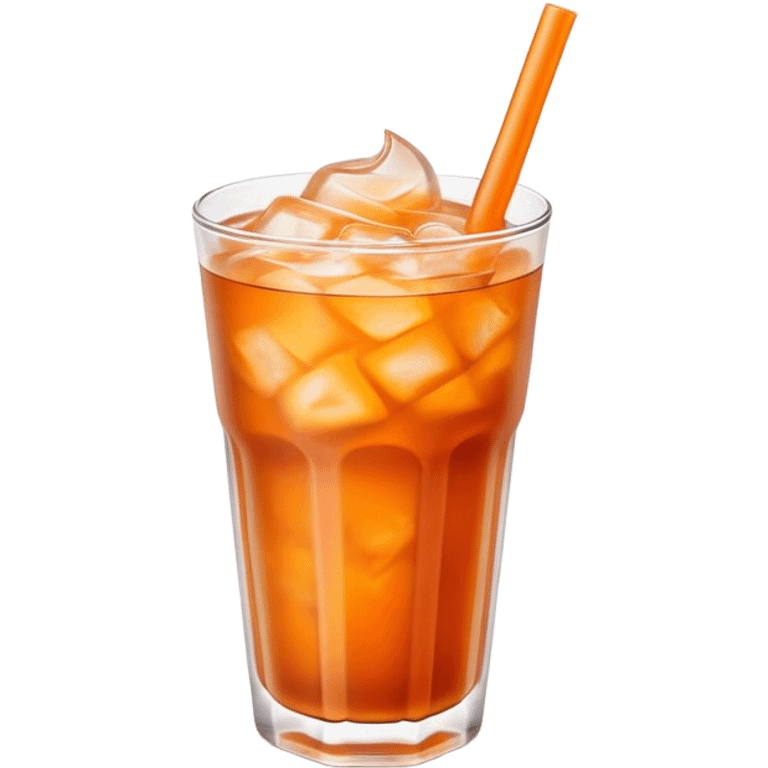 Cinematic Realistic Thai Ice Tea Drink Emoji, depicted as a chilled glass of sweet, creamy iced tea rendered with vivid textures and refreshing, dynamic lighting. emoji