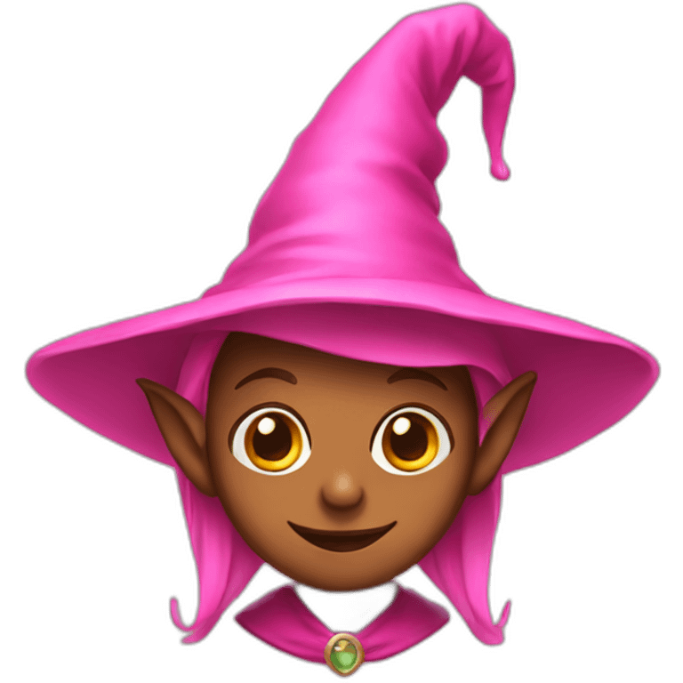 A brown elf with pink witch hat emoji