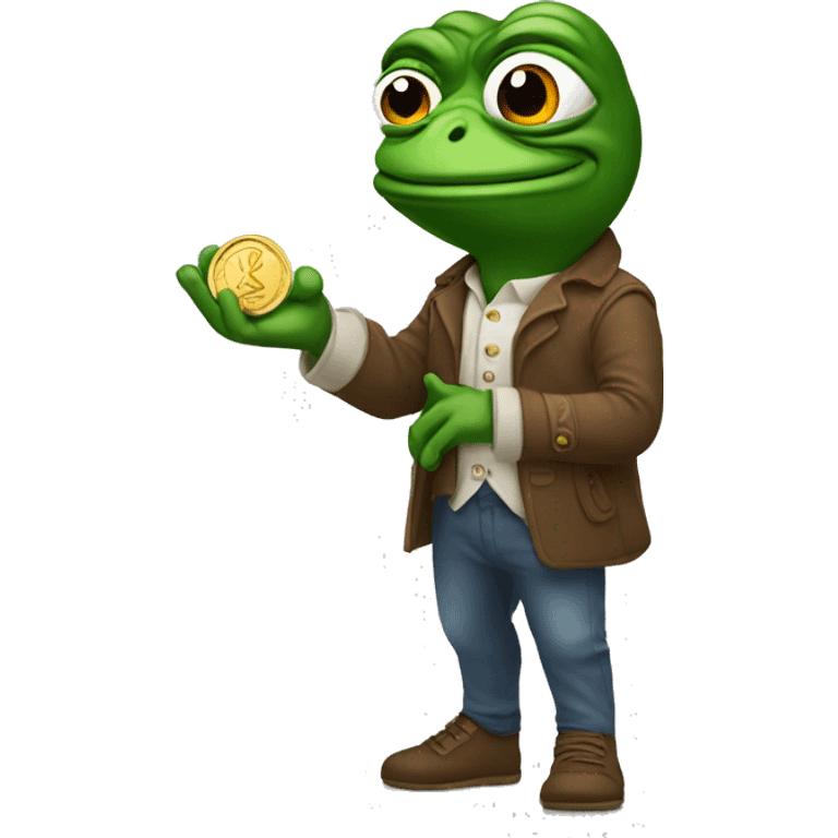 Pepe holding a coin in his hand emoji