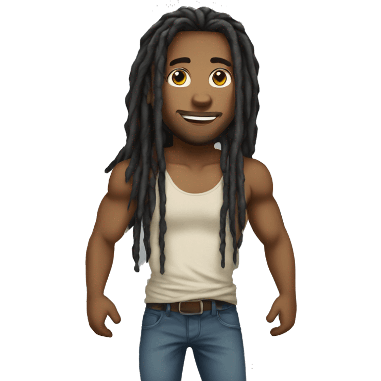 light skinned black man with long dreads and tank top standing emoji