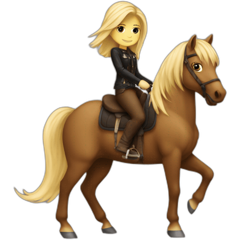 Emo blond girl riding a brown horse emoji