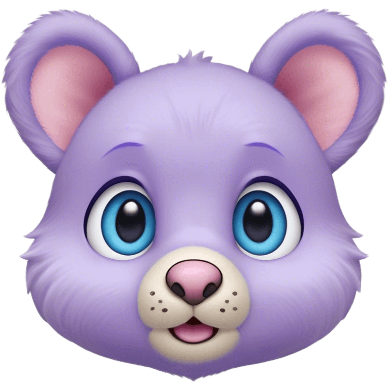 A creature with pastel purple fur and large pixar blue eyes and small ears like a teddy bear. The nose is very small and pink. The base around the eyes, nose and mouth is white, with a blush. emoji