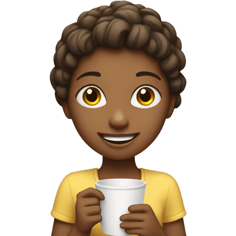 smiling girl with cup indoors emoji