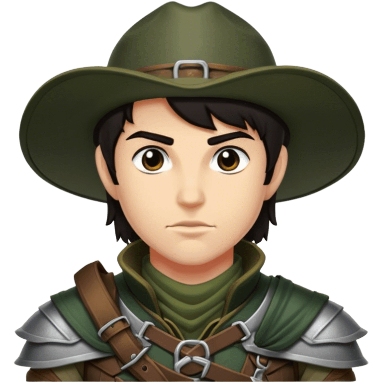 DnD Ranger head with dark hair and leathered skin emoji