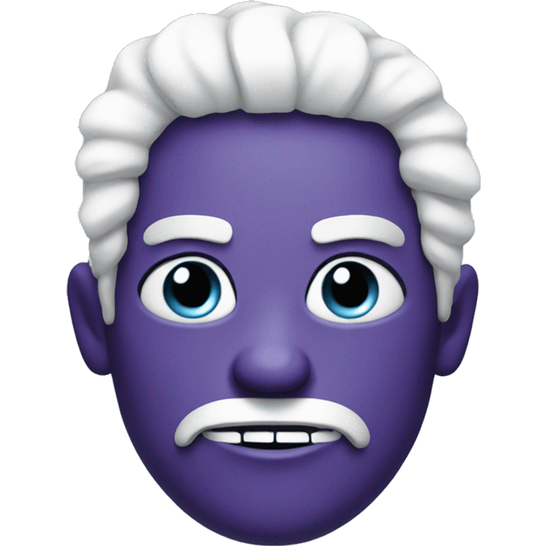 A purple evil emoji with white hair, black headband on Head, and sky blue eyes emoji