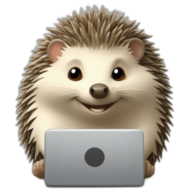 hedgehog working on a laptop smiling emoji