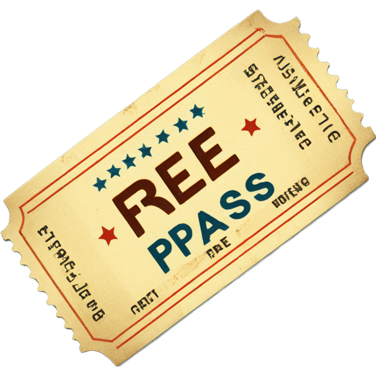 A vintage cinema ticket which says 'free pass' on it emoji