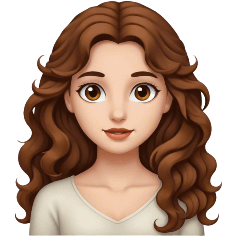 Good Beautiful girl,brown hair,wavy hair，long hair,Black eyes, European  emoji