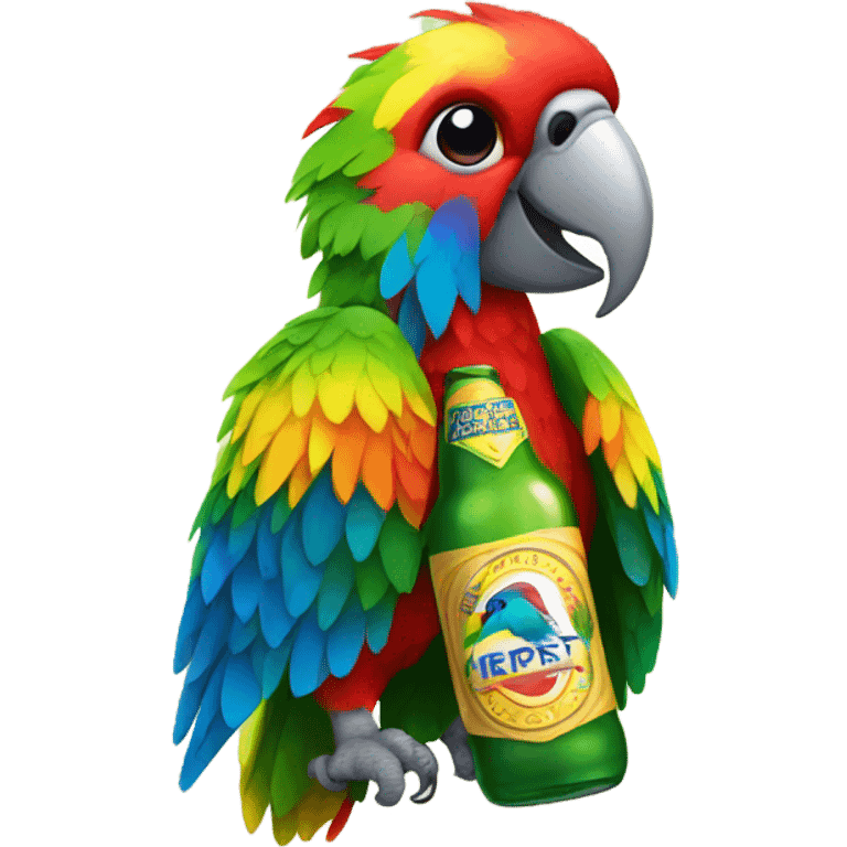 rainbow parrot holding a beer bottle emoji