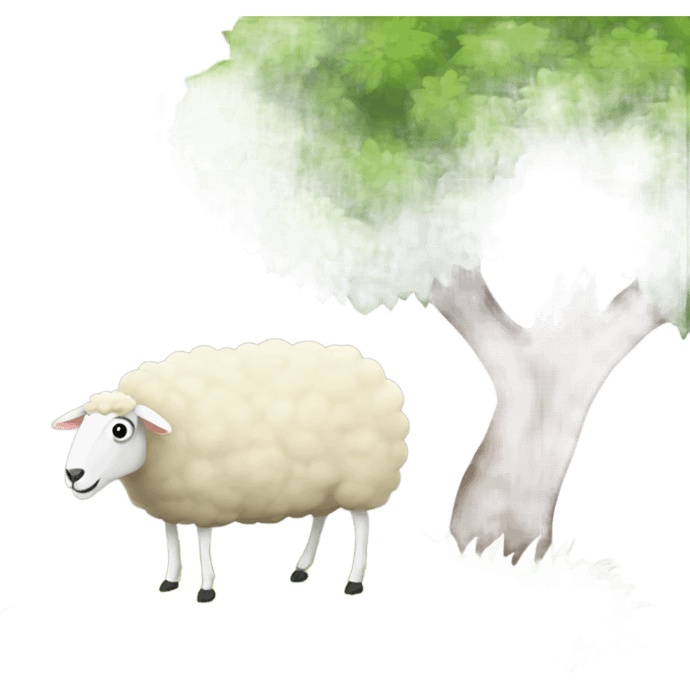 a sheep eats grass under a tree emoji