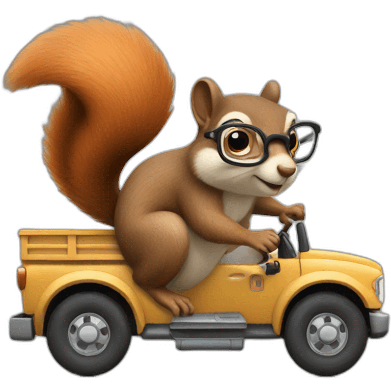 squirrel wearing glasses driving a truck emoji