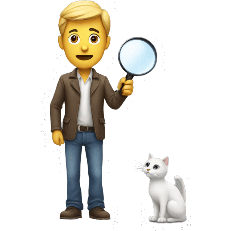 man standing, holding a magnifying glass, looking for cats on the street, no background emoji