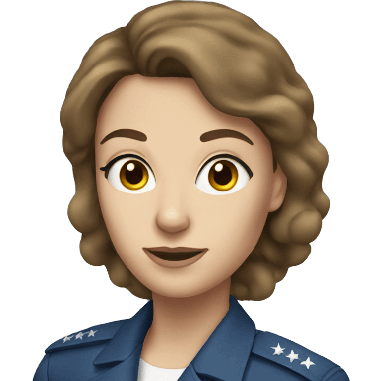 White Air Force woman with brown hair and blue eyes emoji