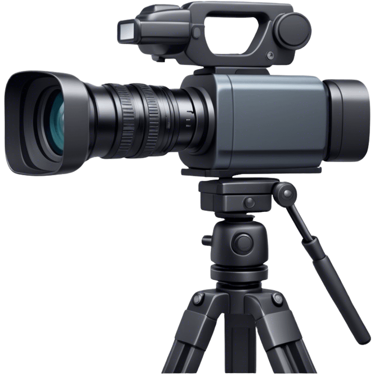 Create an emoji for video recording. Show a  single lens professional video camera on heavy tripod, symbolizing the act of filming. Use modern, professional colors. Do not include any emojis or smiley faces. Make the background transparent. emoji