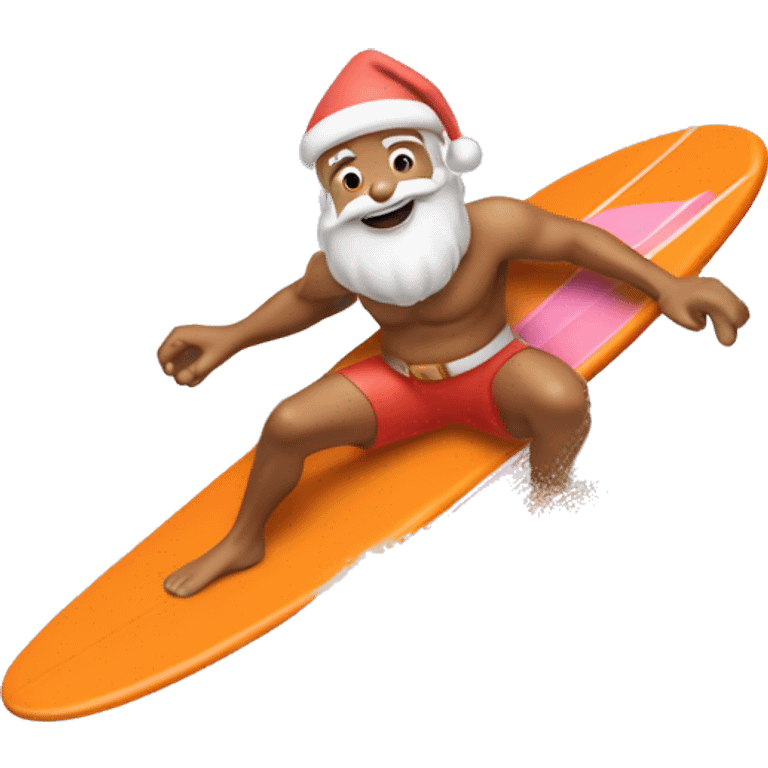 tan skin light pink santa claus surfing on an orange surf board emoji