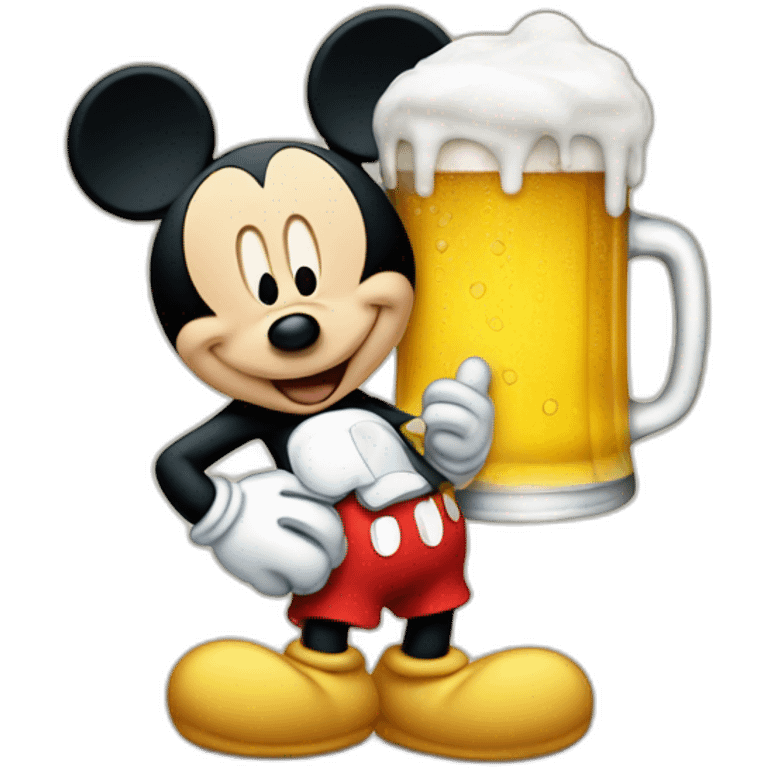 Mickey with a beer emoji