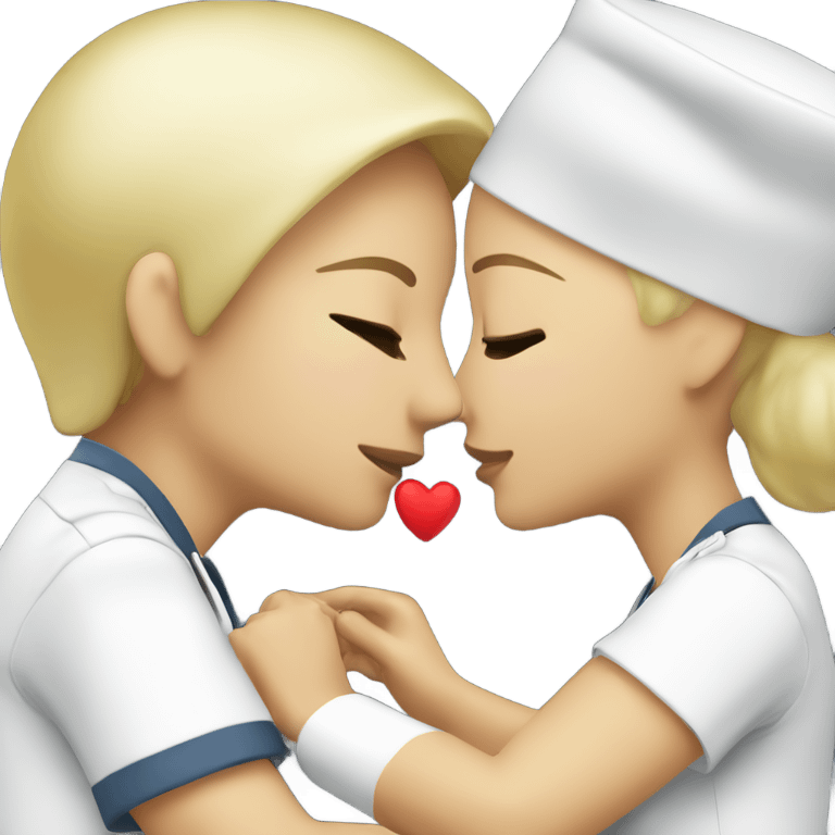 Blonde nurse kissing Asian nurse  emoji