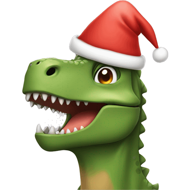 Dinosaur with Christmas hat emoji