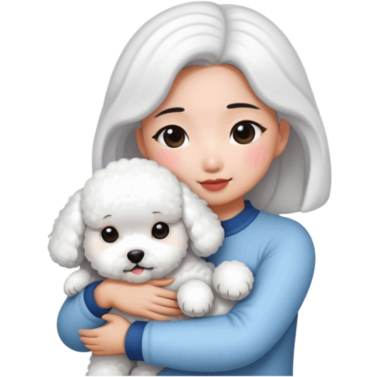  Asian girl hugging bichon emoji