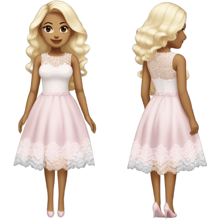 Heavy white blonde coquette dress, light pink cloth and white lace emoji