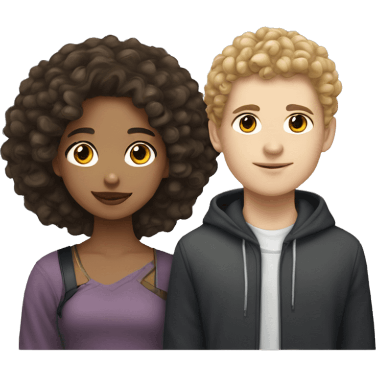 Light skin girl with curly hair next to Asian white boy emoji