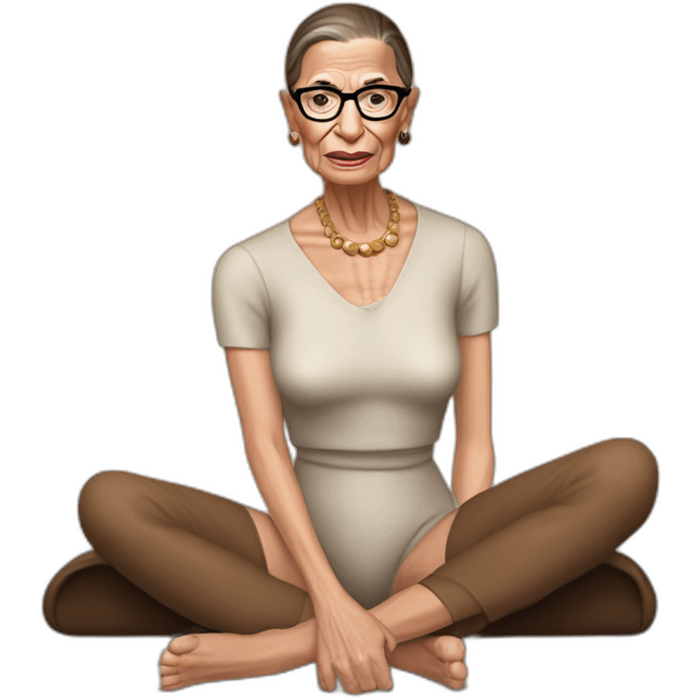 sexy ruth bader ginsburg wearing crotchless bottoms bare chest (full body, ios17, sitting indian style on the ground, legs apart) emoji