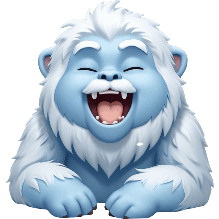 Cinematic Cute Yawning Yeti Portrait Emoji, with a charming, fluffy, snow-dusted figure in gentle whites and cool blues, head tilting back in a wide, endearing yawn with softly closed, peaceful eyes and a content little smile, simplified yet irresistibly adorable, highly detailed with a soft, frosty glow and outline capturing the serene slumber of a yeti! emoji