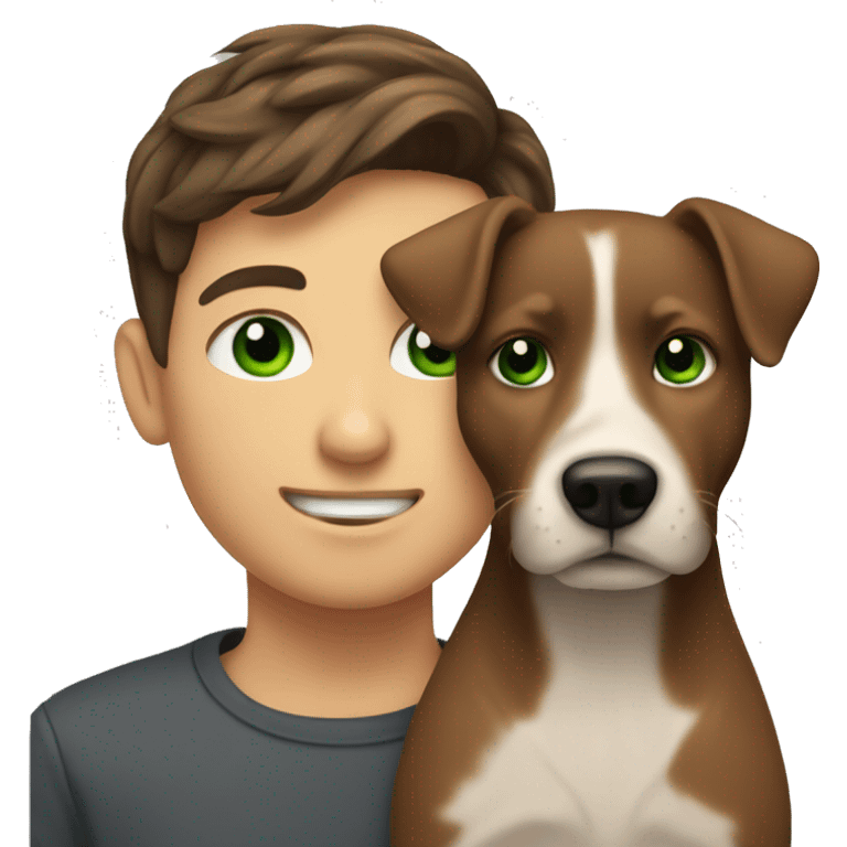 make me an emoji of a brunette boy with green eyes petting a dog emoji