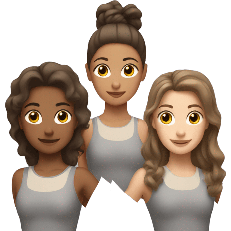 Three strong girls with brown hair doing gymnastics  emoji