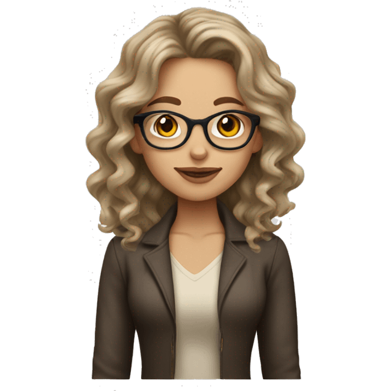 a white/beige girl wibrown wavy hair and glasses andbrown ees emoji