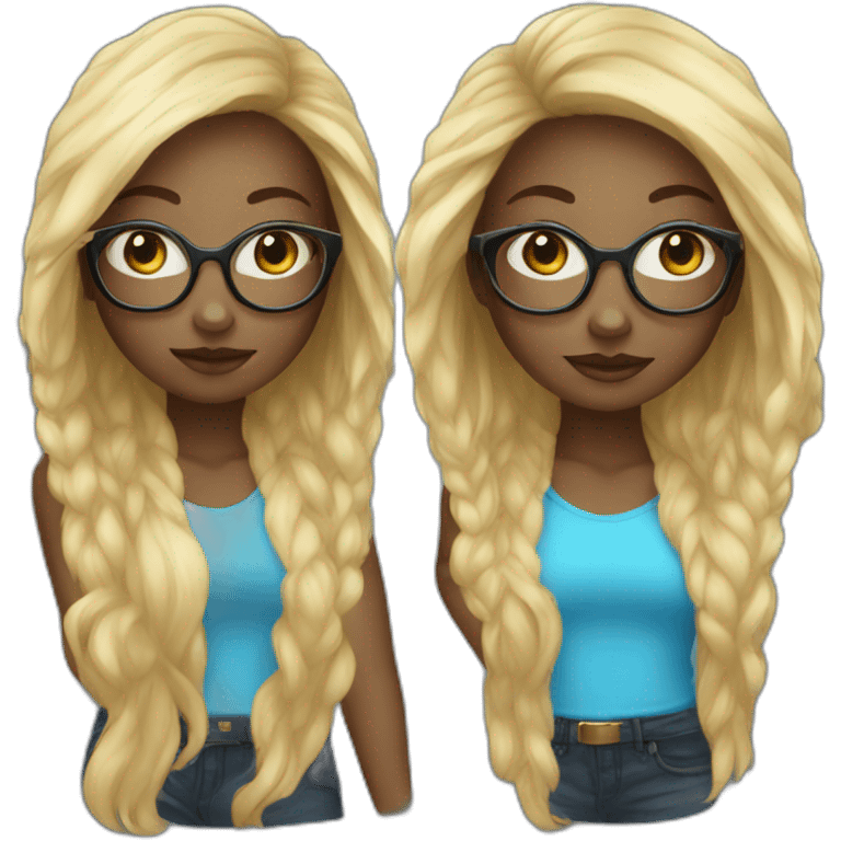 Black girl long blond hair blue eyes glasses emoji