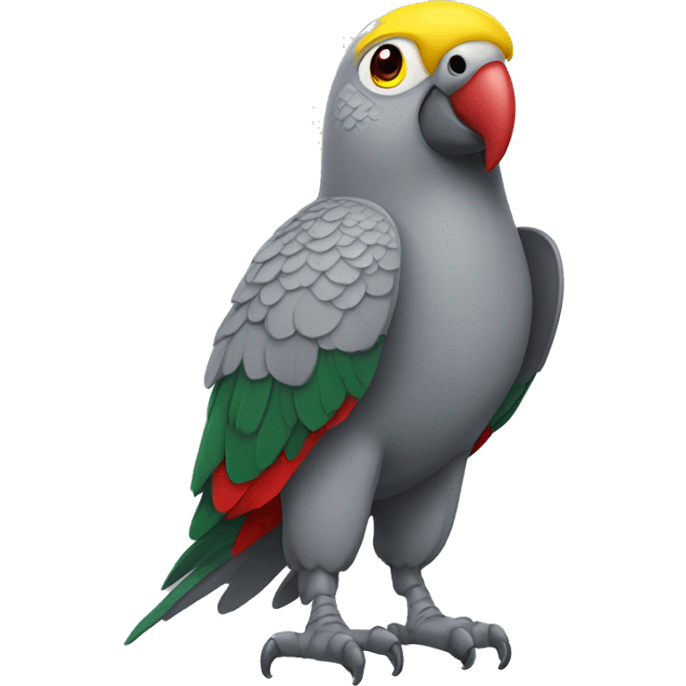 grey parrot with yellow head and green chest and red eyes emoji