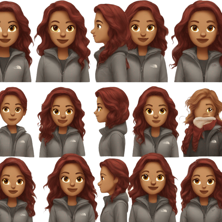 Realistic beautiful burgundy haired Girl wearing long northface  emoji